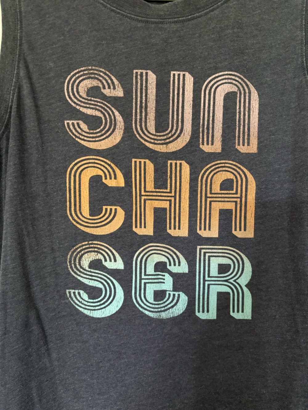 Maurices blue vintage look tank with “SUNCHASER” on front. Some piling. Large. - Picture 2 of 8